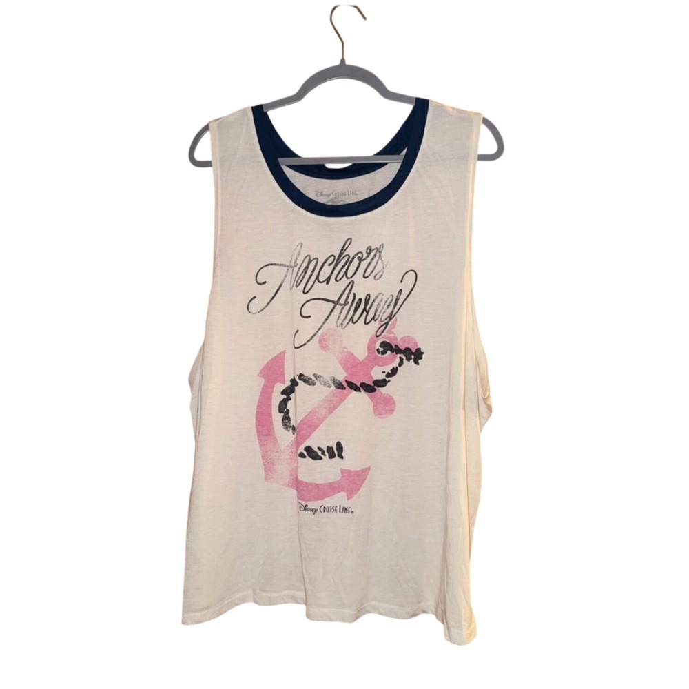 Disney Cruise Line Tank Top XXL White Anchors Away Graphic Ringer Muscle Tee